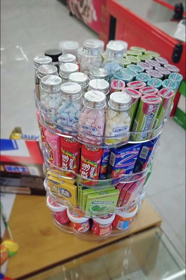 便利店旋转陈列架口香糖展示架超市旋转多层架子化妆品药店展示架