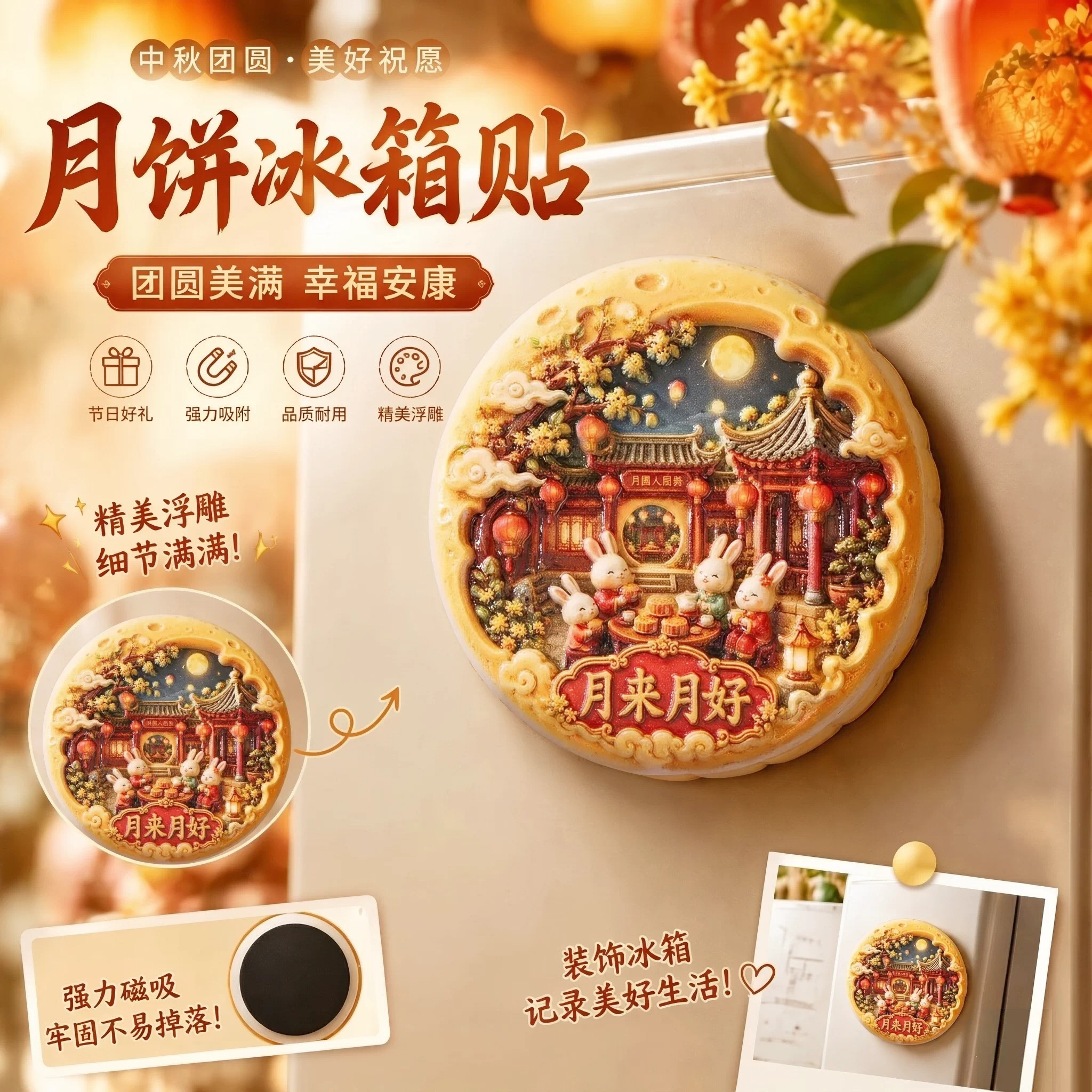 月来月好玉兔赏月磁吸冰箱贴