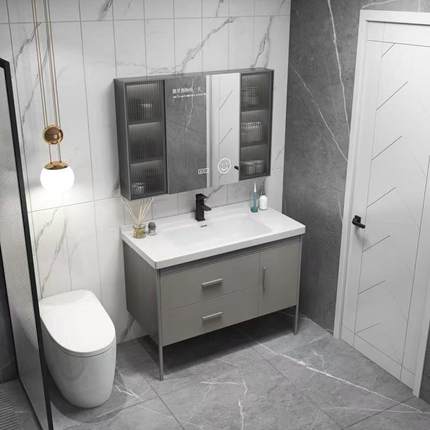 定制简约现代免漆实木智能浴室柜组合卫生间轻奢岩板陶瓷一体洗手