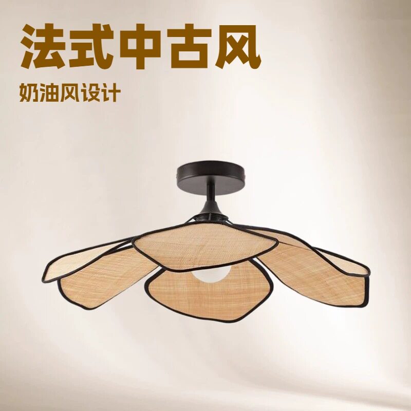 侘寂风日式麻布花瓣吊灯民宿酒店卧室装饰设计师复古艺术床头茶室