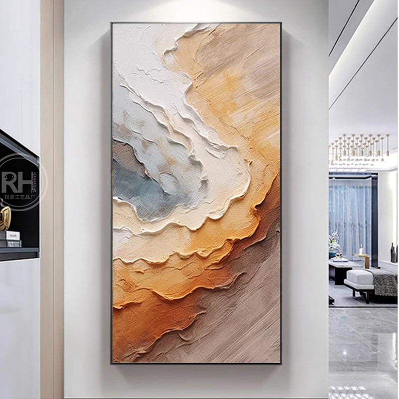 纯手绘油画客厅肌理感入户玄关装饰画大芬村深圳大芬村侘寂风