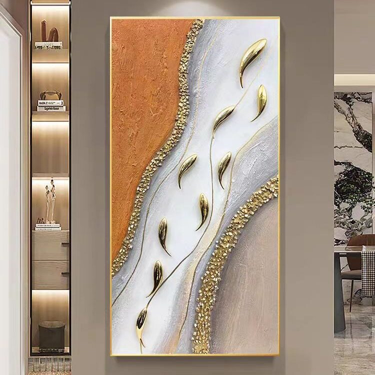 九鱼图抽象手绘油画入户玄关装饰画现代轻奢高档走廊过道挂画