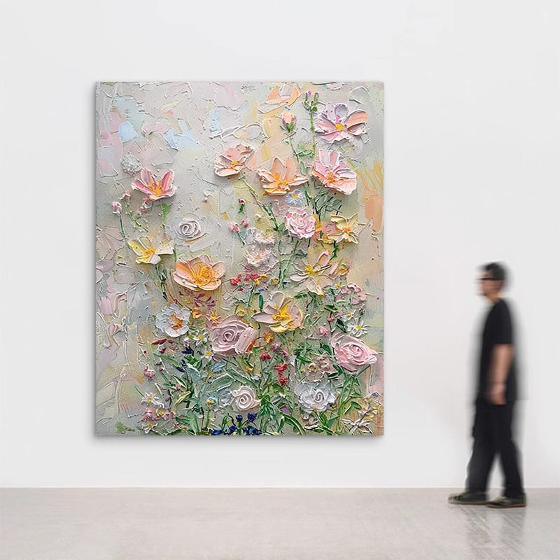 《春日花语》客厅装饰画现代纯手绘油画玄关挂画花卉卧室装饰画壁