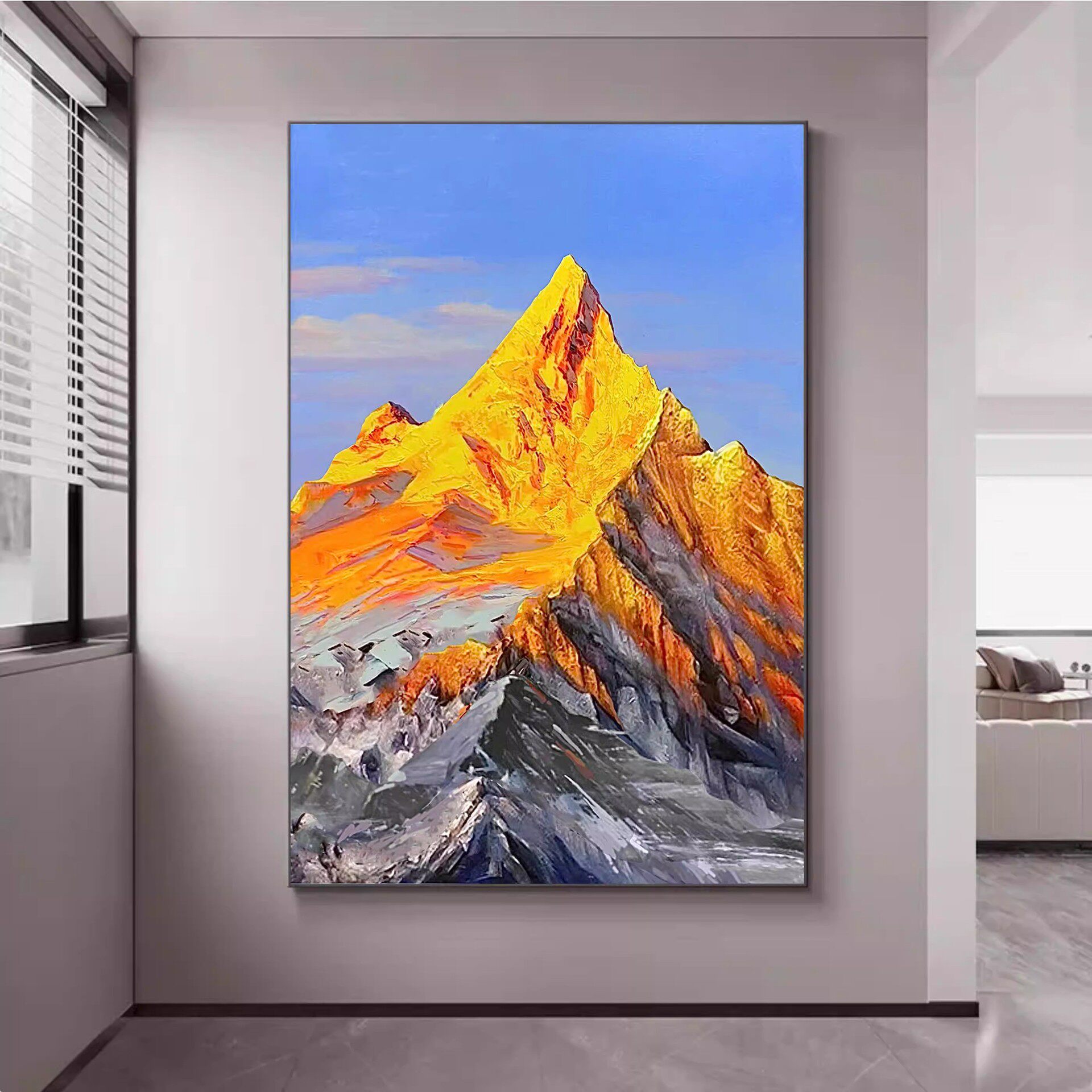 大芬村油画手绘油画日照金山玄关挂画客厅沙发装饰画抽象肌理画