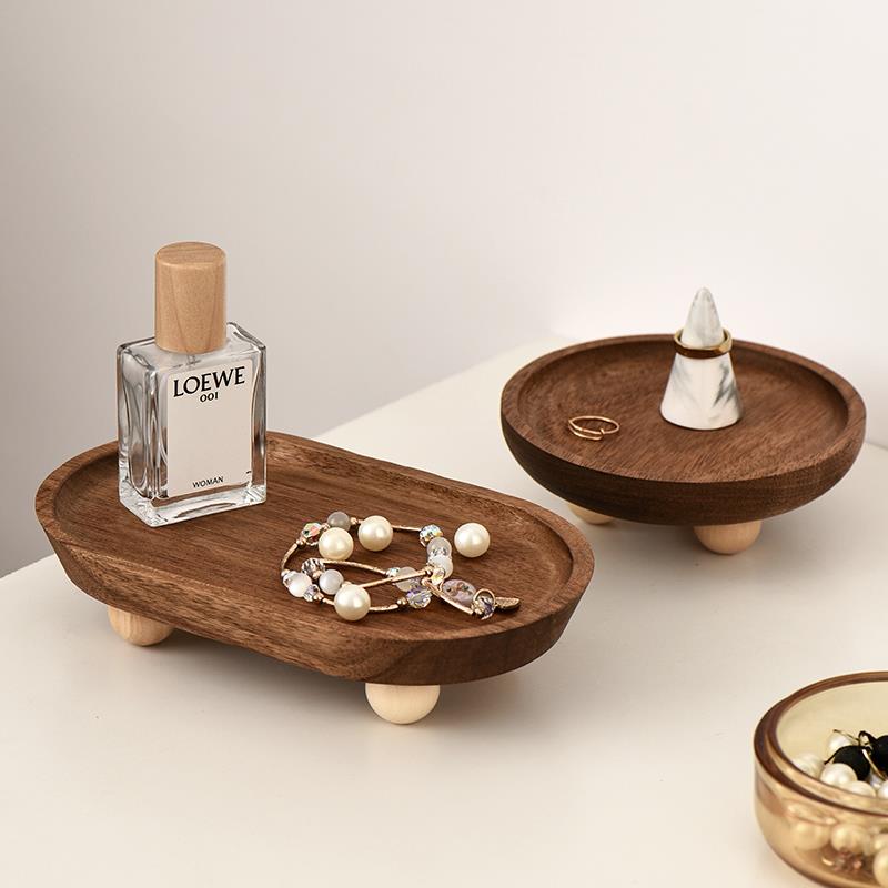 小西家覆古相思木高脚盘首饰收纳盘香薰小托 托盘玄关钥匙盘装饰