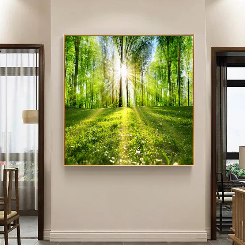 绿色小清新大树装饰画现代简约客厅饭厅玄关挂画树木树林森林壁画