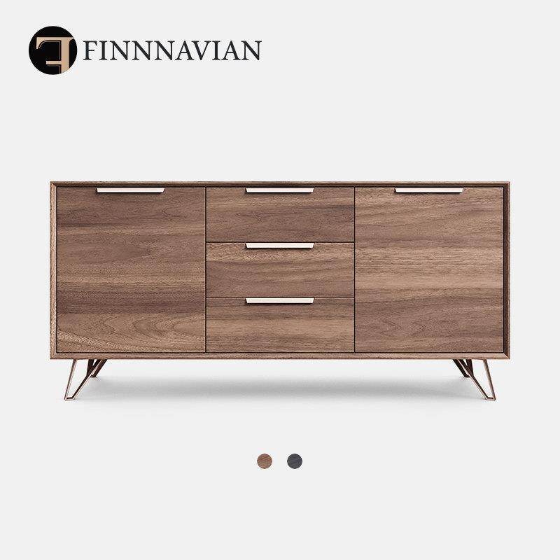 芬纳维亚 意大利实木储物柜黑胡桃简约轻奢餐边柜（Grand-2格朗）