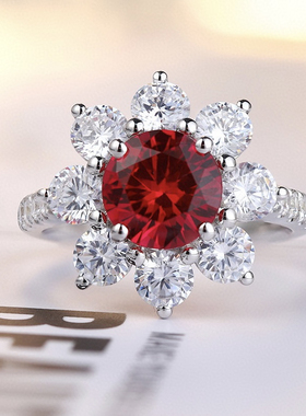 提拉法豪华银镶培育鸽血红宝石戒指女银镀18K金 彩宝无烧鸽血红