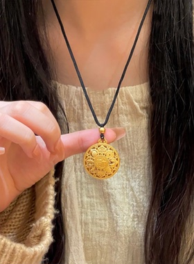 爆款沙金吊坠高保色新中式古法金店同款莲花八宝莲富贵项链毛衣链