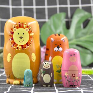 天猫精品俄罗斯套娃5层小老虎木质工艺品儿童益智玩具礼物礼品官