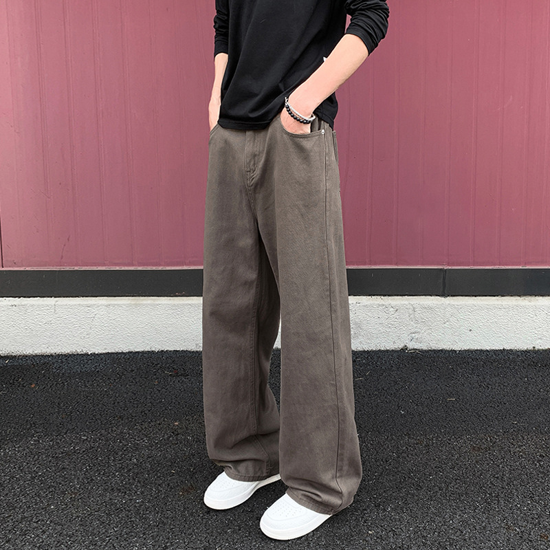 纯棉水洗棕咖色直筒工装裤男款秋季潮牌美式长裤宽松阔腿休闲裤子