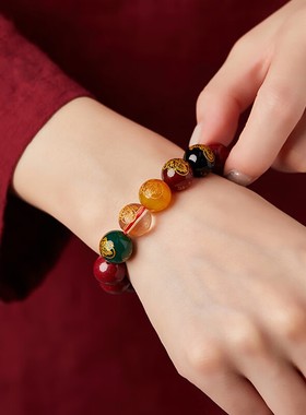 紫金砂五路财神手链貔貅朱砂手镯