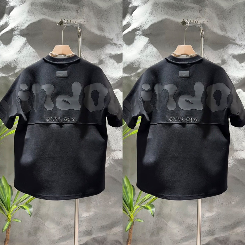 2025秋冬新款时尚潮流年货喜庆重磅圆领T恤男士发泡字母圆领短袖