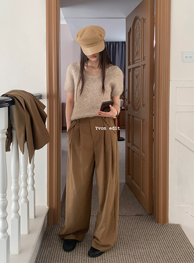 JIINZE 休闲裤女2023年新款秋冬高级感垂感宽松高腰阔腿西装长裤