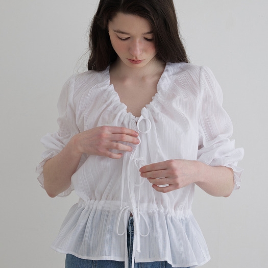 韩素希同款蝴蝶结系带抽绳衬衣