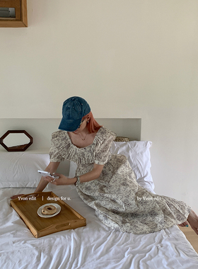 碎花连衣裙女夏季2023新款长款法式高级感收腰小个子过膝长裙裙子