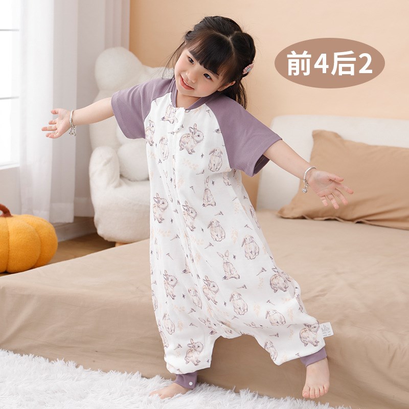 夏季竹棉纱布婴儿睡袋a类四季通用分腿一体式睡衣儿童防踢被