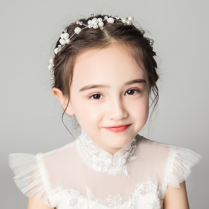 2024款儿童配饰女童头饰发箍小女孩花环花童舞台演出发饰头箍白色