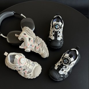 子旋钮扣夏款 儿童包头凉鞋 女童运动单网面透气男童鞋 新款 2025夏季