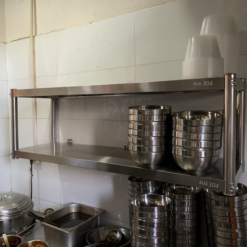 304厨房不锈钢双层三层壁挂式置物架碗架调料挂墙架锅吊架墙上架