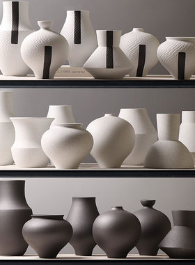 宋代美学陶瓷花瓶摆件古风复古黑白色瓷器茶室酒柜博古架仿古陶罐