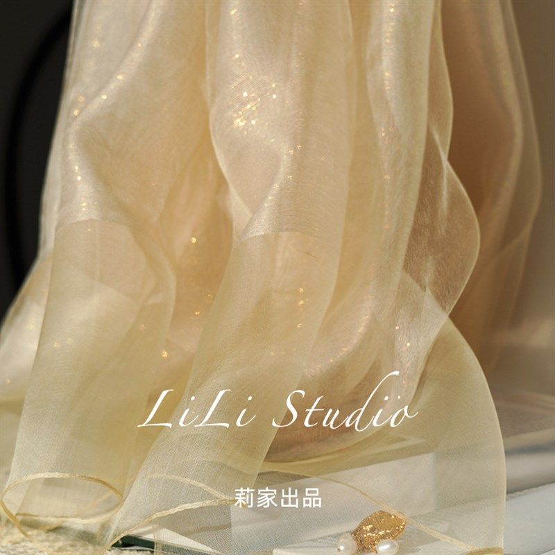 四季裸金色 高级感星瀑闪金真丝羊毛围巾柔纱秋冬丝巾女双层披肩