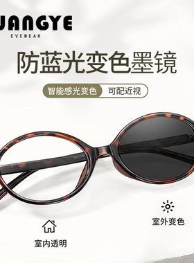 韩系书呆子感光变色偏光墨镜女款2025新款时髦遮阳小椭圆太阳眼镜