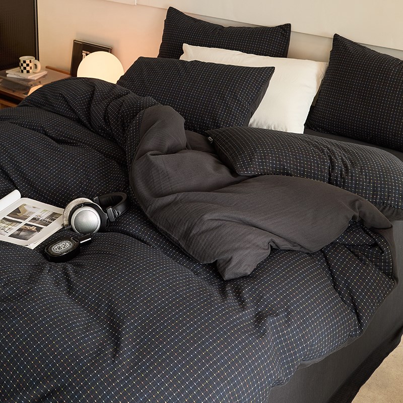 高档提花全棉磨毛四件套纯棉加厚被套床单侘寂风床上用品四季通用