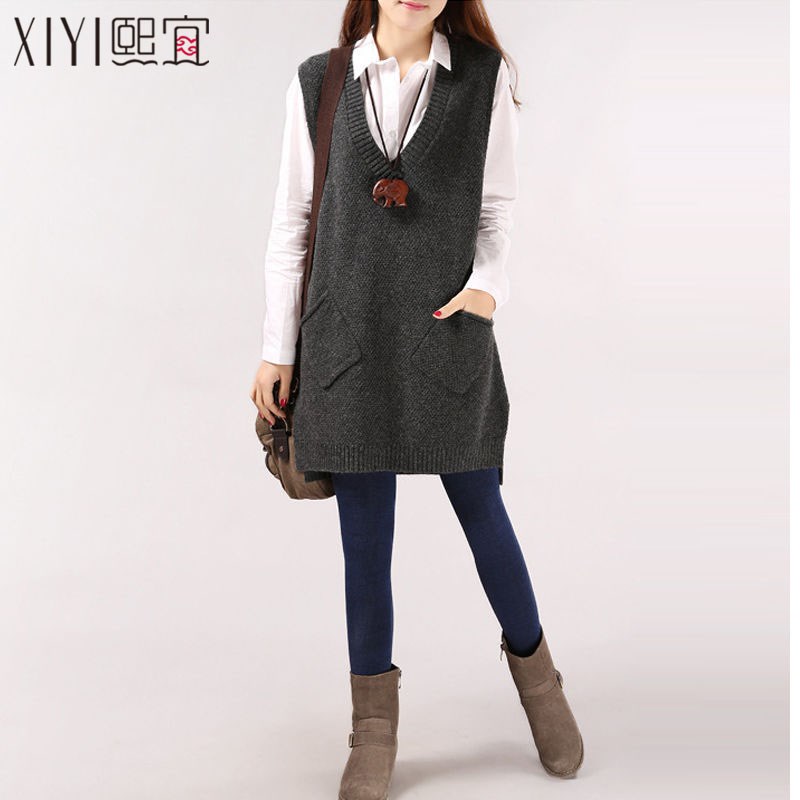 针织马甲女中长款春秋新款韩版宽松无袖坎肩外套大码毛线马夹背心