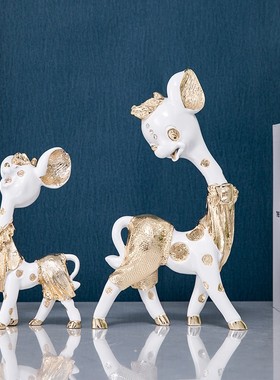 欧式创意家居母子鹿摆件祝福送礼摆设装饰品客厅酒柜玄关工艺品