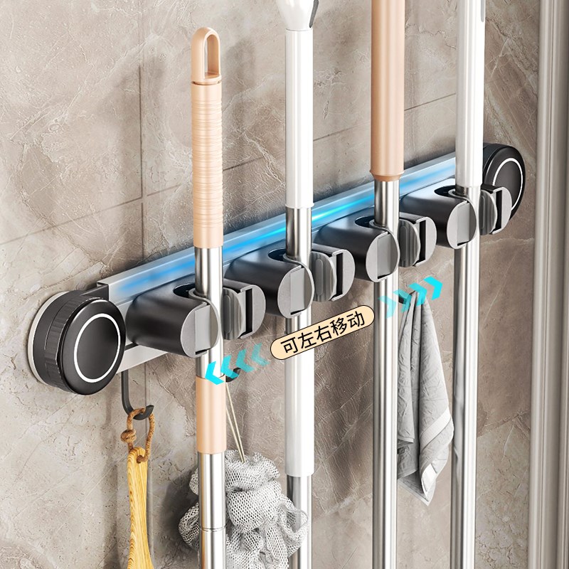 吸盘拖把壁挂夹免打孔卫生间拖把架收纳神器挂钩挂拖把扫把固定架
