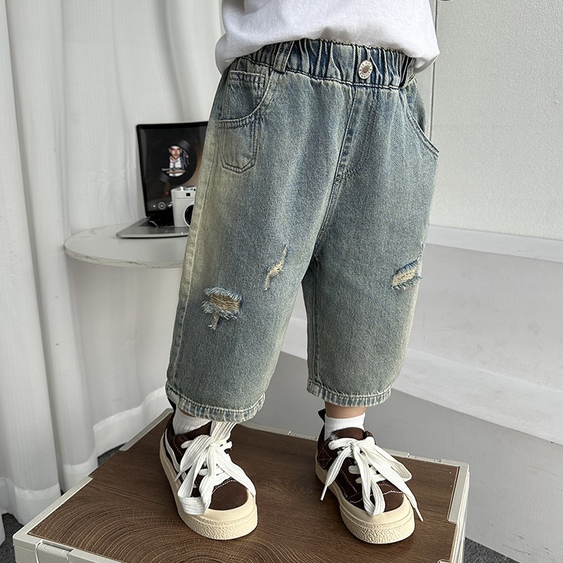 男童夏季牛仔裤2025新款洋气儿童酷帅休闲裤宝宝夏装薄七分裤子潮