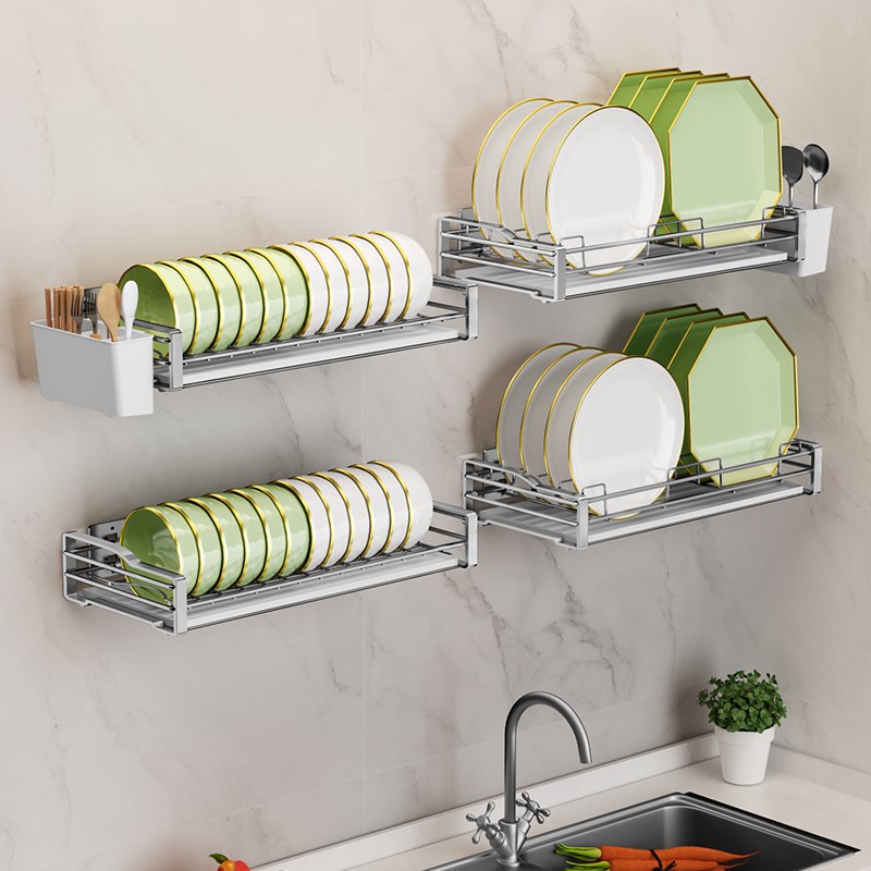 碗架壁挂水池上碗盘沥水架免打孔厨房水槽置物架不锈钢碗碟收纳架
