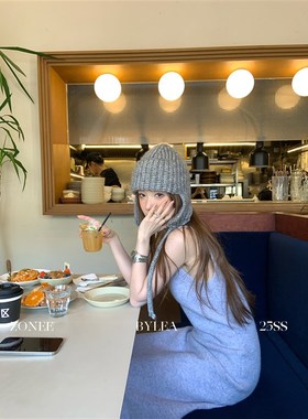 ZONEE/LEA宋亦雯 时髦精的灰色毛线护耳帽防寒保暖针织帽