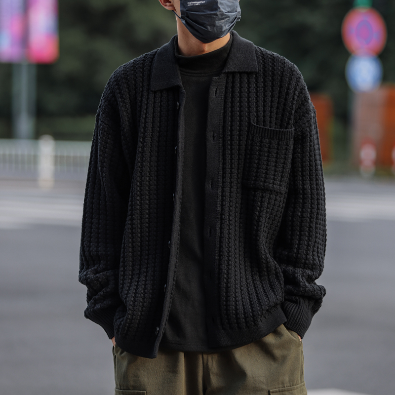 2023美式工装针织开衫男士重磅复古秋冬季宽松百搭毛衣男外套上衣