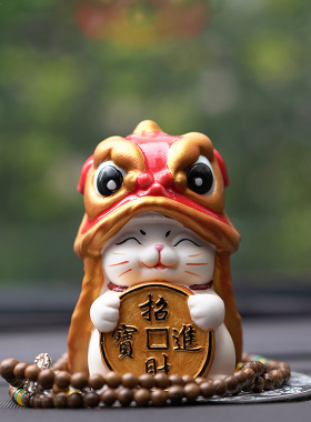 国风可爱招财猫汽车摆件男士新款创意个性车载中控台车内女装饰品