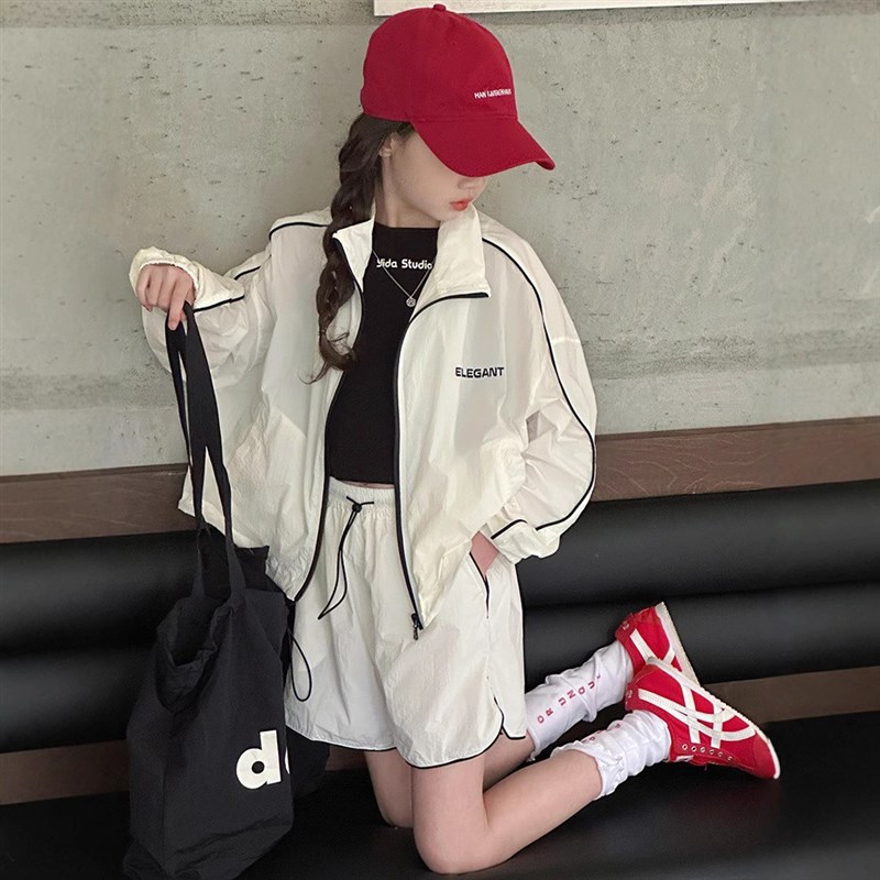 女童夏季防晒衣套装2025新款女孩休闲时尚上衣韩版运动短裤两件套