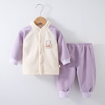 儿童加绒套装秋冬季男女小v童外套上衣裤子两件套摇粒绒加厚衣服