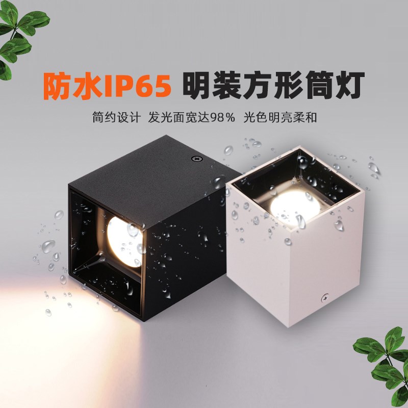 防水IP54户外照明方形明装筒灯家装无主灯客厅灯洗手间厨房照明