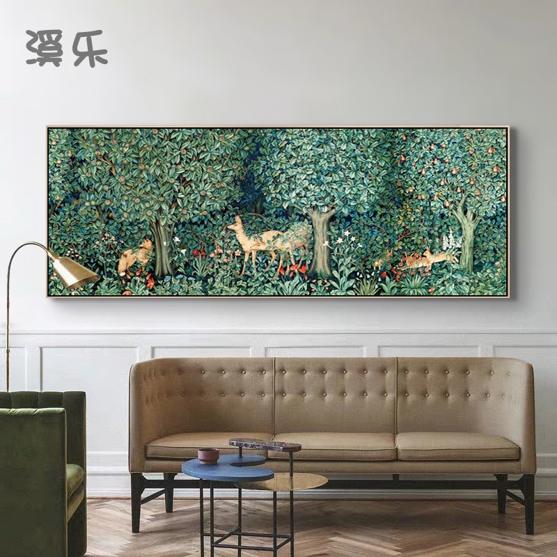 现代简约儿童房装饰画森林麋鹿卧E室床头壁画粉色公主房间挂画图片