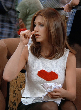 Friendsforever老友记瑞秋同款针织爱心白色小背心