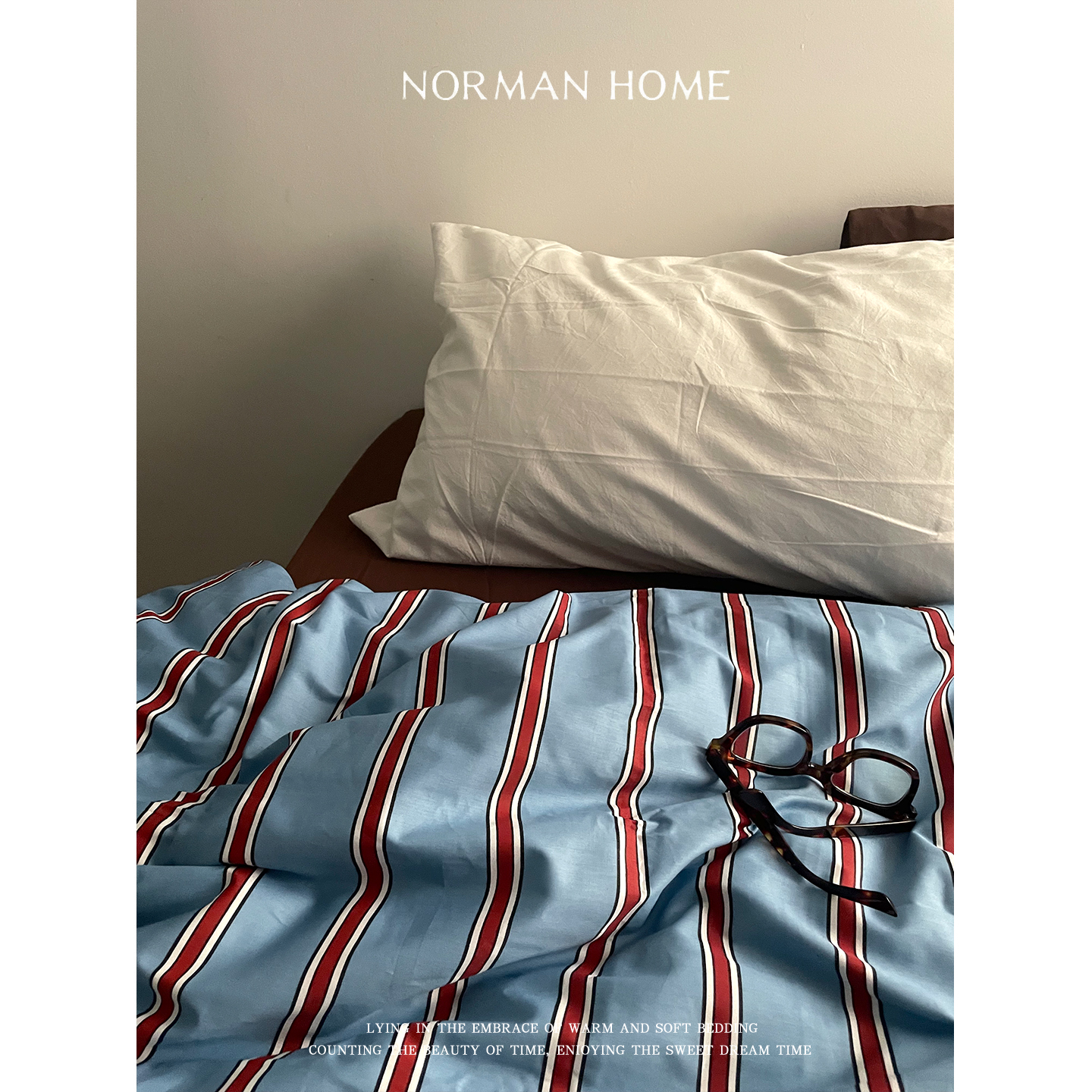 美式复古加州西海岸蓝条全棉床品