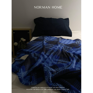 蓝调几何 复古牛奶绒毛毯格子沙发盖毯汽车午睡午休小毯子宠物毯