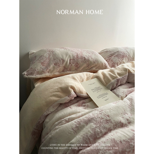 月下华尔兹 雕花牛奶绒床上四件套防静电毛绒被套床单笠床品 冬季