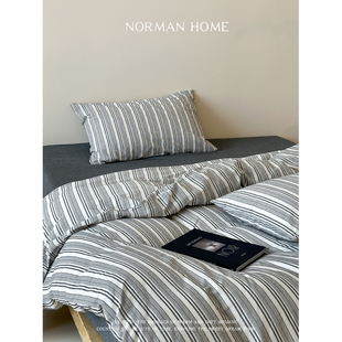 理想三寻 男友风水洗棉条纹床上四件套纯棉全棉床单被套床笠床品