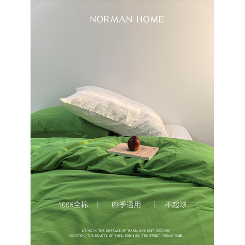 春夏季绿色文艺风水洗棉纯棉床品