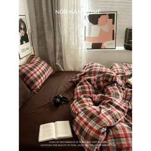 伯爵红茶 复古苏格兰格子床上四件套纯棉全棉床单床笠被套床品