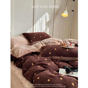 牛奶绒四件套防静电仿羊毛绒床单被套格子床品 冬季 里斯 圣诞节