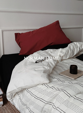 纽约浅梦/ins水洗棉床上四件套纯棉全棉新款被套床单四季通用床品