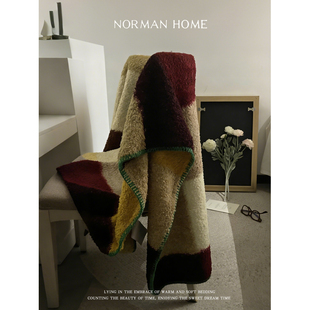 包豪斯拼格 复古棋盘格子半边绒毛毯沙发盖毯午睡休小毯子车载毯